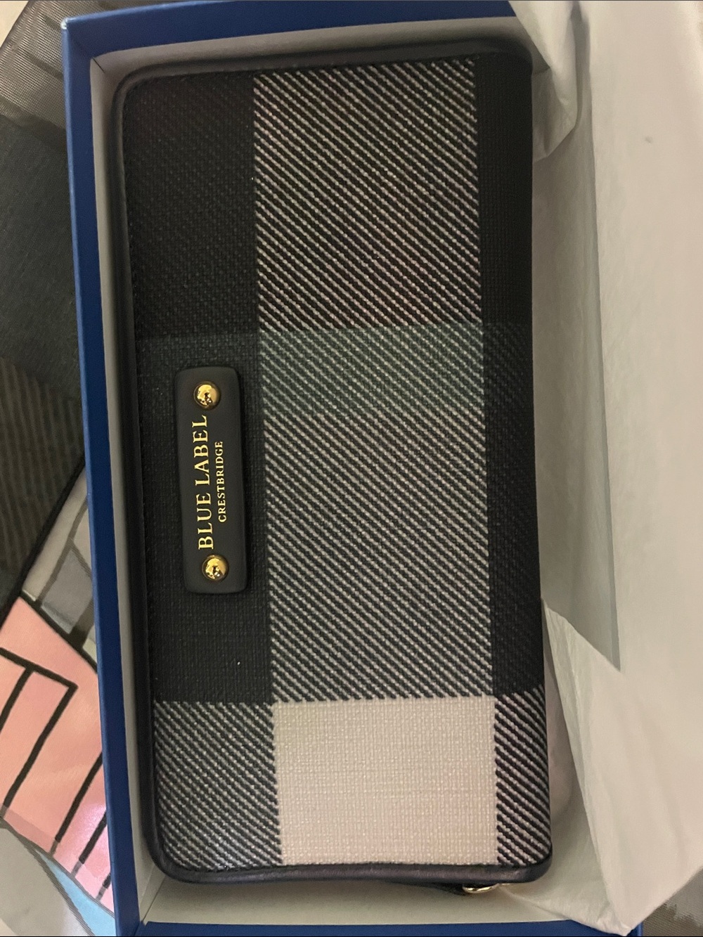 Black & Gray Plaid Zip Wallet